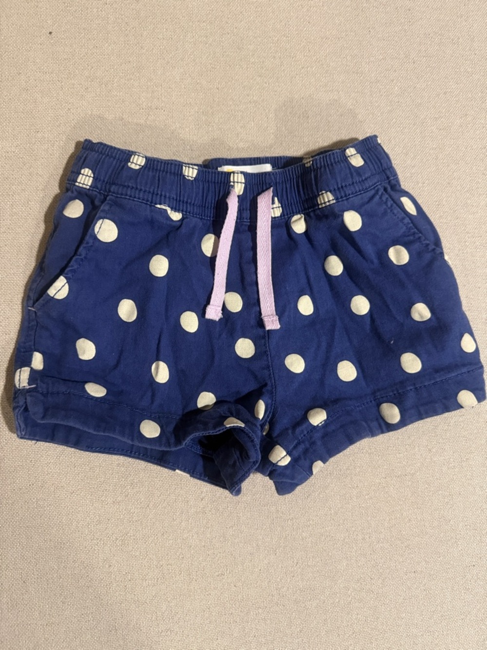 Boden Navy Polka Dot Shorts with Light Pink Drawstring